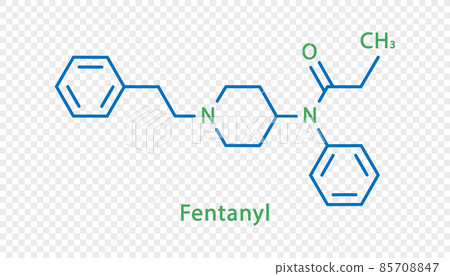 Fentanyl chemical formula. Fentanyl structural chemical formula isolated on transparent background. 85708847