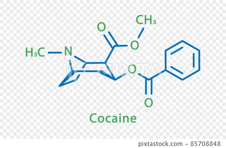 Cocaine chemical formula. Cocaine structural chemical formula isolated on transparent background. 85708848