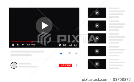 Video player elements template. Video interface website design. Multimedia player interface for channel wireframe. Video player elements template. Video interface website design. Multimedia player interface for channel wireframe. 85708873