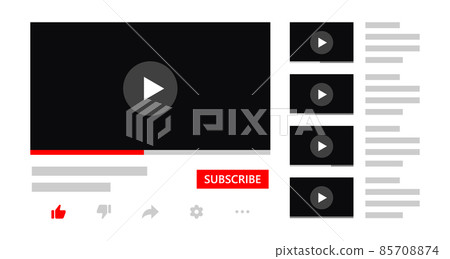 Multimedia player interface mockup template. Video player interface with website design elements. Multimedia player interface mockup template. Video player interface with website design elements. 85708874