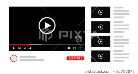 Video player interface with website design elements. Multimedia player interface mockup template. Video player interface with website design elements. Multimedia player interface mockup template. 85708875