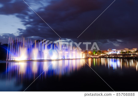 Illuminated fountain night 85708888