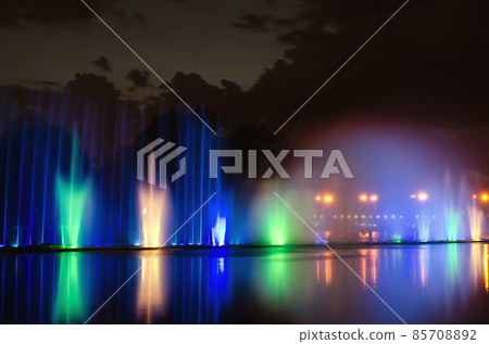 Illuminated fountain night 85708892