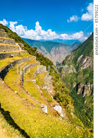 Ancient Incan terraces of Machu Picchu in Peru Ancient Incan terraces of Machu Picchu in Peru 85709222