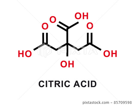 Citric acid chemical formula. Citric acid chemical molecular structure. Vector illustration 85709598
