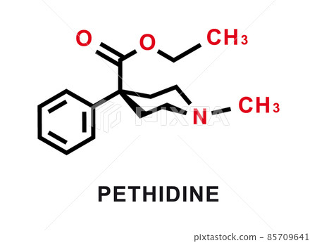 Pethidine chemical formula. Pethidine chemical molecular structure. Vector illustration 85709641