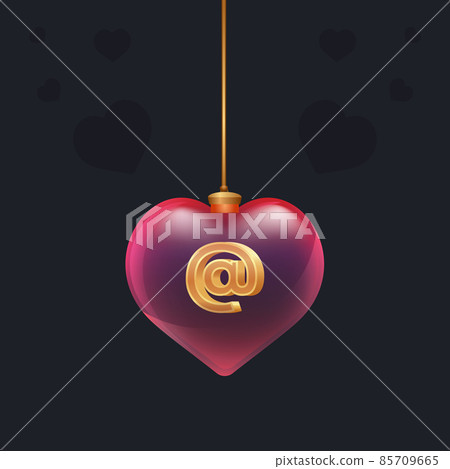 Transparent glass toy with a golden 3D email symbol inside. Valentine day decoration element for design flyer, greeting card or any advertising Transparent glass toy with a golden 3D email symbol inside. Valentine day decoration element for design flyer, greeting card or any advertising 85709665