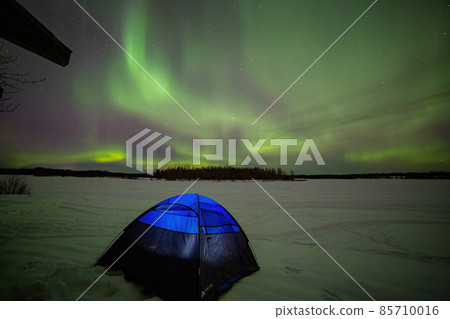 Beauitful aurora over the night sky  with a blue tent below at Chena Lakes 85710016