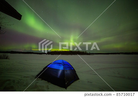 Beauitful aurora over the night sky with a blue tent below at Chena Lakes Beauitful aurora over the night sky with a blue tent below at Chena Lakes 85710017