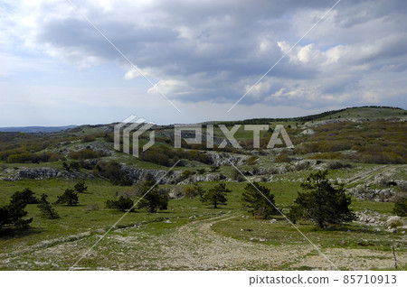 Beautiful view of the rocks and fields. Nature of central Crimea 85710913