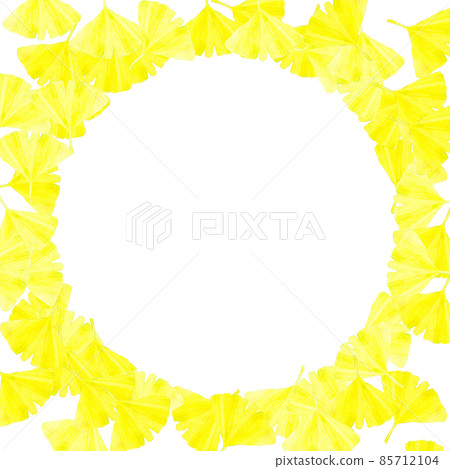 Circular frame of yellow ginkgo leaves Autumn hand-painted watercolor illustration background material 85712104