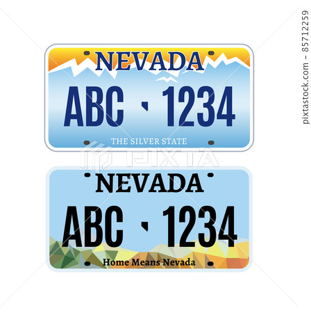 American Nevada car license plate vector registration. Car licence vehicle nevada state numberplate American Nevada car license plate vector registration. Car licence vehicle nevada state numberplate 85712259