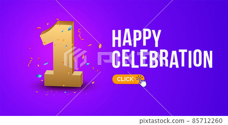 Anniversary birthday 1 year golden background. Happy vector poster anniversary confetti celebration Anniversary birthday 1 year golden background. Happy vector poster anniversary confetti celebration 85712260