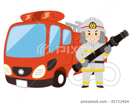 消防隊員人和梯子消防車 85712404