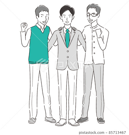 Hand-painted 1color, 3 businessmen, guts pose, whole body 85713467