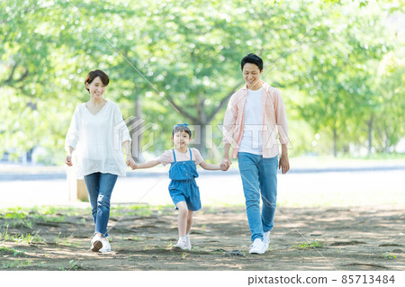 Young family walking hand in hand 85713484
