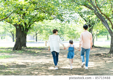 Back view of a family walking hand in hand 85713488