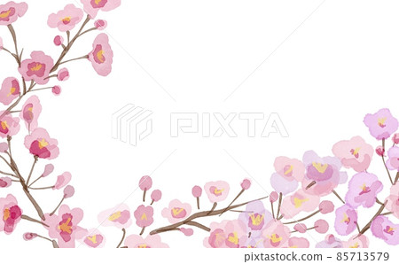 Watercolor illustration. Spring cherry blossom background. Sakura frame. Cherry blossoms with branches. 85713579