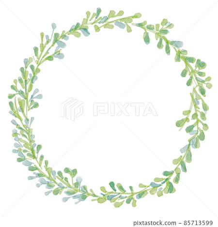 Watercolor illustration. Wreath illustration of plants. Plant wreath frame. Green herb decorative frame. 85713599