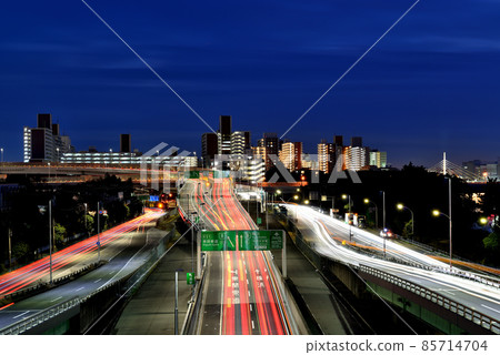 Night view of Oi Junction on the Tokyo Metropolitan Expressway Bayshore Line Night view of Oi Junction on the Tokyo Metropolitan Expressway Bayshore Line 85714704