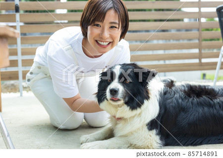 Border collie and cute lady 85714891