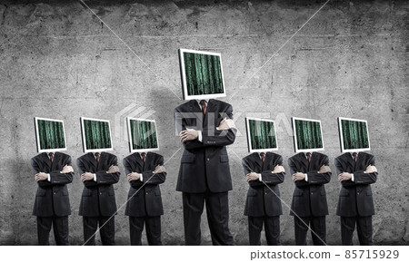 Businessmen with monitors instead of head. Businessmen with monitors instead of head. 85715929
