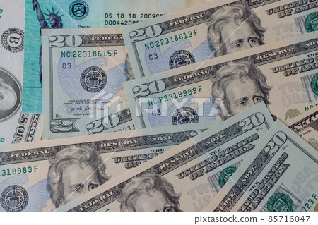 COVID-19 on global pandemic lockdown, stimulus package financial package government for people American flag US dollar cash banknote COVID-19 on global pandemic lockdown, stimulus package financial package government for people American flag US dollar cash banknote 85716047