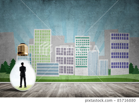 Businessman trapped in bulb Businessman trapped in bulb 85716880