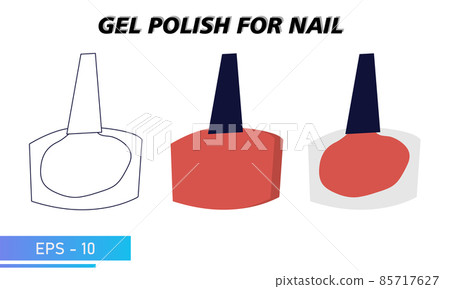 Gel nail polish for manicure. A simple jar, a transparent colored jar and a silhouette in lines. Objects and materials for a beauty and fashion salon. Vector illustration. Gel nail polish for manicure. A simple jar, a transparent colored jar and a silhouette in lines. Objects and materials for a beauty and fashion salon. Vector illustration. 85717627