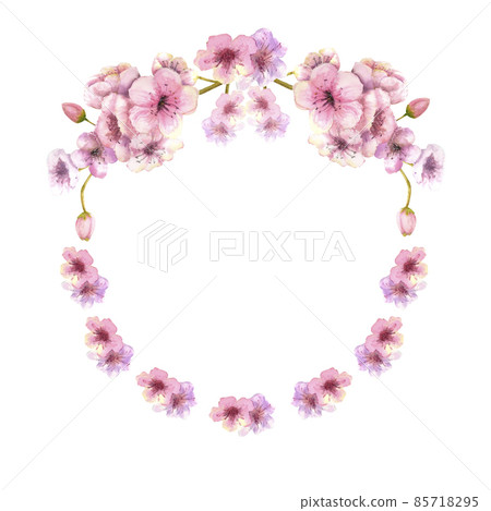 A wreath of spring pink sakura blossoms on a... - Stock Illustration ...
