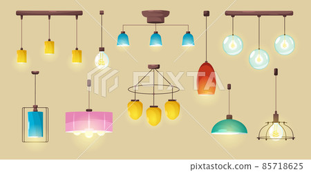 Ceiling lamps, modern glowing electric bulbs set 85718625