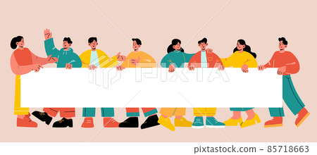 Group of people holding blank banner together Group of people holding blank banner together 85718663
