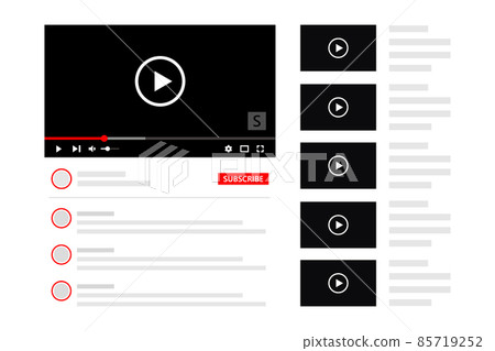 Video player interface website design. Desktop multimedia player mockup template. Video screen design elements for website, mobile apps. Video player interface website design. Desktop multimedia player mockup template. Video screen design elements for website, mobile apps. 85719252