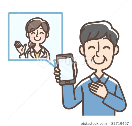 A man being examined on a smartphone 85719407