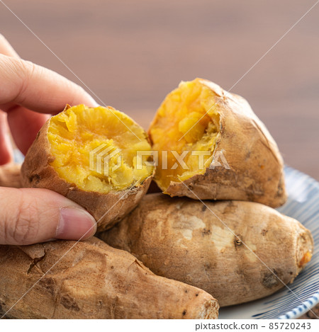 Taiwanese food - Homemade delicious roasted sweet potato in a plate for eating. 85720243