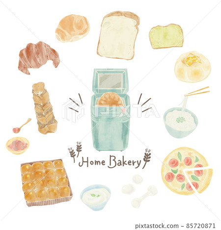 可以在家庭麵包店製作的麵包手繪水彩插圖 85720871