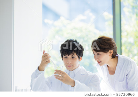 Male and female researchers in white coats Photographing cooperation: LINK FOREST Male and female researchers in white coats Photographing cooperation: LINK FOREST 85720966