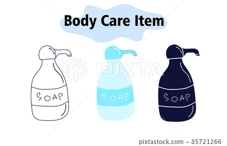 Liquid soap in a bottle with a dispenser. Cleaning hands from dirt and bacteria. Self-care. In color, solid and linear style. Vector illustration. Liquid soap in a bottle with a dispenser. Cleaning hands from dirt and bacteria. Self-care. In color, solid and linear style. Vector illustration. 85721266