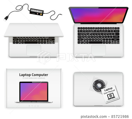 Notebook opened and closed, laptop in box Notebook opened and closed, laptop in box 85721986