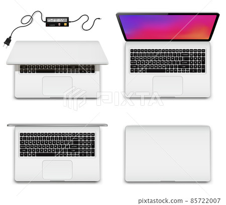 Laptop fully opened, partially opened and closed 85722007