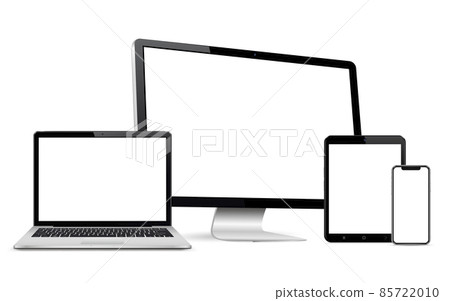 Set of blank screens with computer, laptop, tablet, phone 85722010