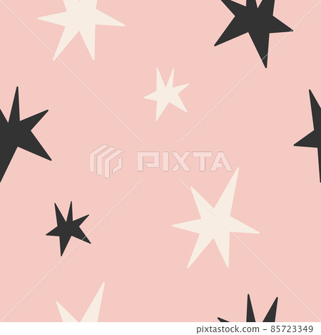 Seamless childish simple pattern for kids with cute stars in modern style on a pink background Seamless childish simple pattern for kids with cute stars in modern style on a pink background 85723349