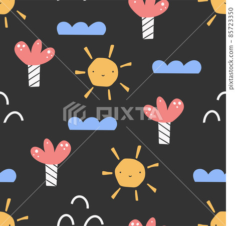 Seamless pattern. Cartoon childish hand-drawn illustration. Vector illustration. Seamless pattern. Cartoon childish hand-drawn illustration. Vector illustration. 85723350