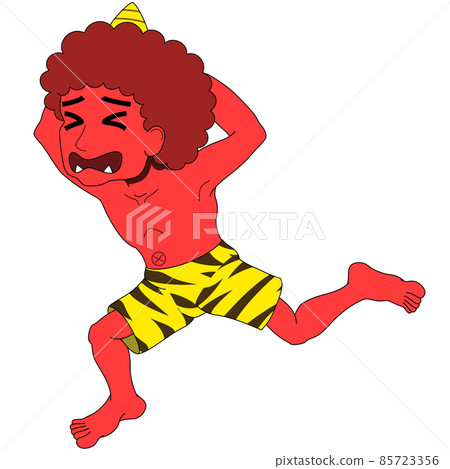 Illustration of a red demon running away (with outline) 85723356