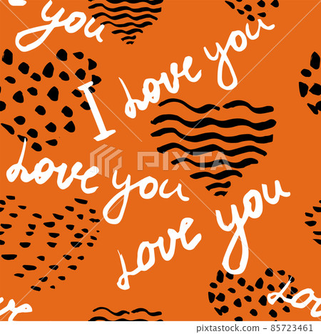 Pattern seamless text I love you, hand written words.Sketch, doodle, lettering, hearts, happy valentines day. Vector illustration background 85723461