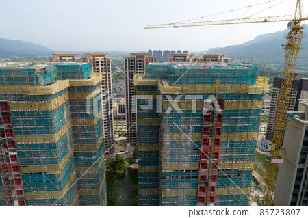 Aerial view of multistory apartment construction site in China 85723807