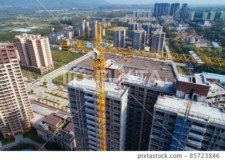 Aerial view of multistory apartment construction site in China Aerial view of multistory apartment construction site in China 85723846