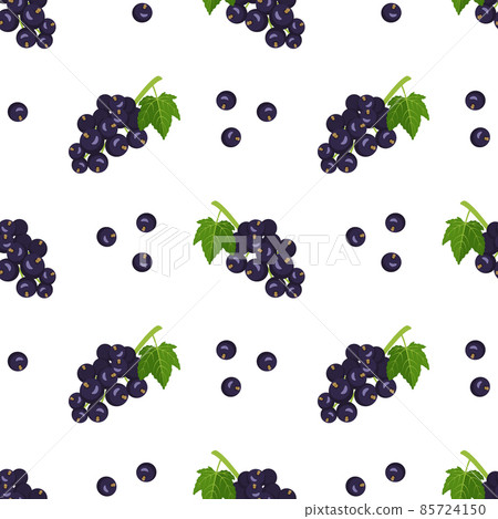 Seamless pattern with berries, currant branch and leaves. Summer print with food. Background with sweet tasty bunches of garden berries. Design for textiles, wrapping paper. Vector illustration Seamless pattern with berries, currant branch and leaves. Summer print with food. Background with sweet tasty bunches of garden berries. Design for textiles, wrapping paper. Vector illustration 85724150