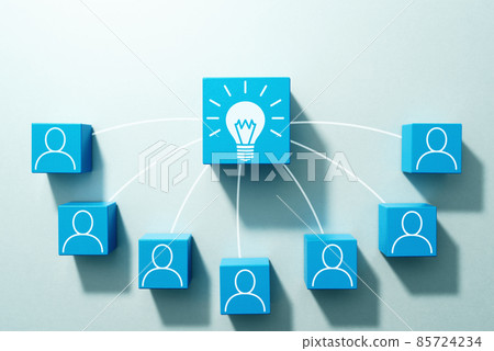 作為一個團隊創造想法的圖像。許多帶有人物圖標的街區的鳥瞰圖。 作為一個團隊創造想法的圖像。許多帶有人物圖標的街區的鳥瞰圖。 85724234