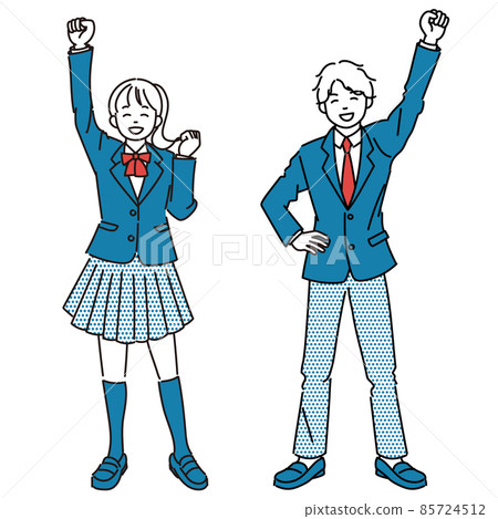 女學生和男學生的簡單插圖集，她們很高興舉起拳頭 85724512